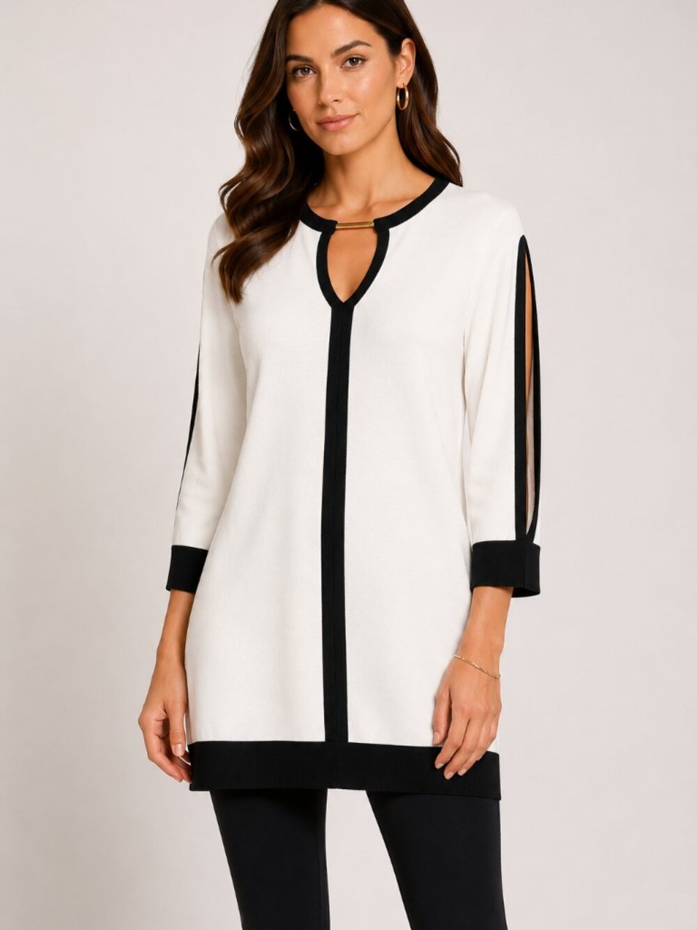 NWT Carla G. White Thin Knit Black Cut-Out Sweater IT 44 US 10